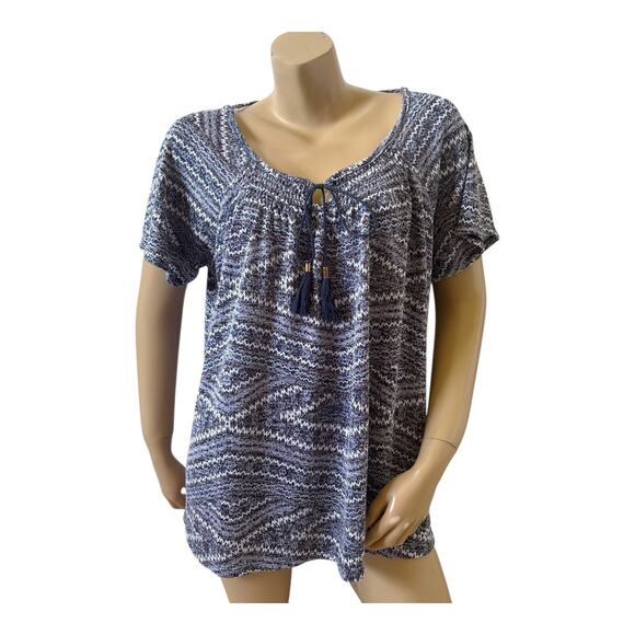 Faded Glory Tops - Faded Glory Peasant Top Womens Plus 1X 16W Geometric Tassel Keyhole Boho Knit